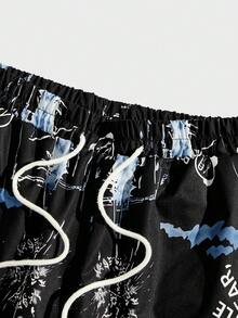 ROMWE MEN Street Life Các bạn In Toàn bộ Eo dây rút Quần Cargo - màu đen - Xem 5