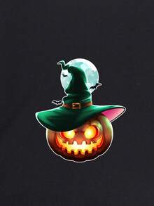 SHEIN EZwear 萬聖印花T恤 - 黑色 - 查看 3