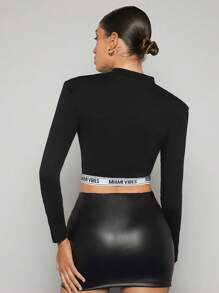 Maija 字母圖案短款T恤 - 黑色 - 查看 2