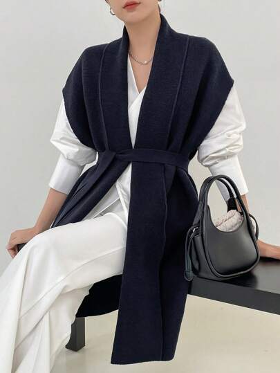 DAZY Women's Casual Business Office Knitted Cardigan, Mid-Length Top, Autumn/Winter