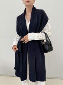 DAZY Women's Casual Business Office Knitted Cardigan, Mid-Length Top, Autumn/Winter - Navy Blue - View 6