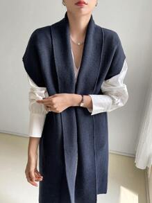 DAZY Women's Casual Business Office Knitted Cardigan, Mid-Length Top, Autumn/Winter - Navy Blue - View 8