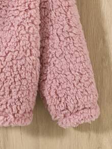 SHEIN Baby Girl 3D Ear Design Hooded Coral Fleece Coat Without Sweater - Dusty Pink - View 5