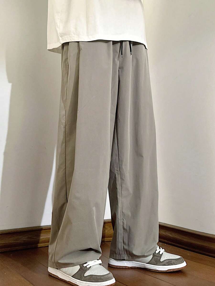 Manfinity Hypemode Men's Plus Size Loose Drawstring Waist Wide-Leg Pants - Green - View 1