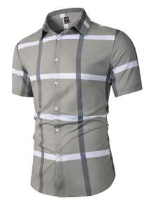 Manfinity Mode Nam In kẻ sọc Áo sơ mi - Màu Khaki - Xem 1