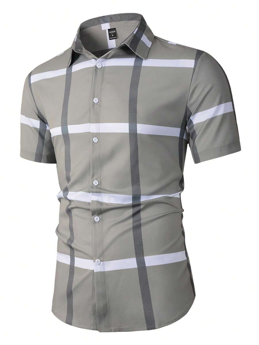 Manfinity Mode Nam In kẻ sọc Áo sơ mi - Màu Khaki - Xem 1