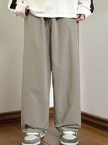 Manfinity Hypemode Men's Plus Size Loose Drawstring Waist Wide-Leg Pants - Green - View 3