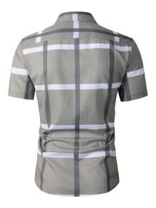 Manfinity Mode Nam In kẻ sọc Áo sơ mi - Màu Khaki - Xem 2