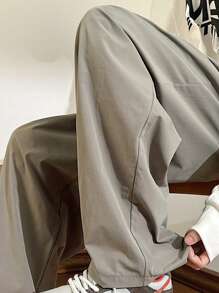 Manfinity Hypemode Men's Plus Size Loose Drawstring Waist Wide-Leg Pants - Green - View 5