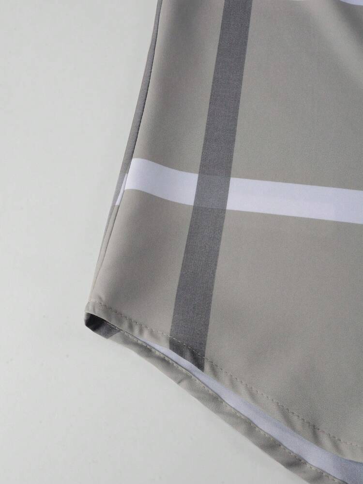 Manfinity Mode 男士格紋印花襯衫 - 卡其色 - 查看 4