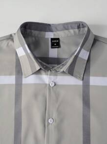 Manfinity Mode Nam In kẻ sọc Áo sơ mi - Màu Khaki - Xem 6