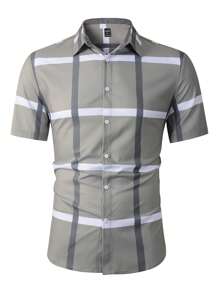 Manfinity Mode Nam In kẻ sọc Áo sơ mi - Màu Khaki - Xem 7