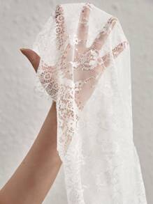 SHEIN Privé Mock Neck Lantern Sleeve Eyelash Lace Blouse Without Cami Top - White - View 6