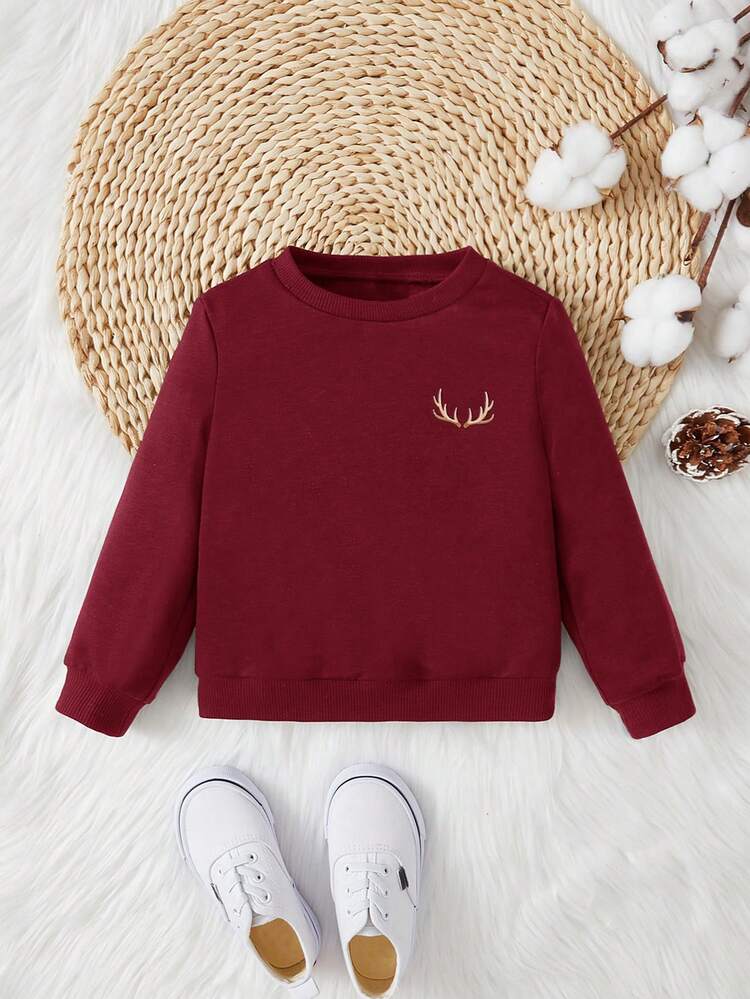 Casual Baby Boy Deer Antler Print Knitted Sweatshirt, For Christmas,In Fall/Winter