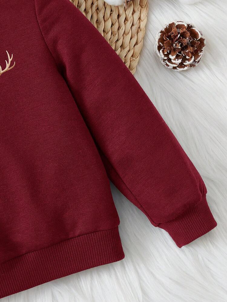 Casual Baby Boy Deer Antler Print Knitted Sweatshirt, For Christmas,In Fall/Winter
