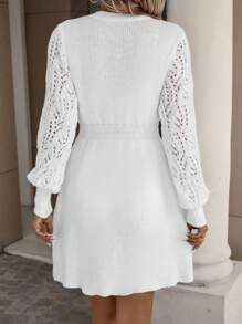 SHEIN Clasi 燈籠袖毛衣裙 - 米色 - 查看 2