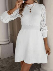 SHEIN Clasi 燈籠袖毛衣裙 - 米色 - 查看 4