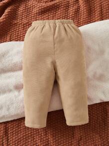 SHEIN Leap Crew Baby Girl Button Front Thermal Trousers - Khaki - View 2