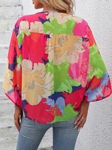 SHEIN Essnce Floral Print Button Front Blouse - Multicolor - View 3