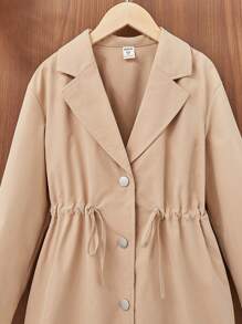 SHEIN Cô gái Tween Cổ áo Eo dây rút Áo khoác Trench - Màu Khaki - Xem 4