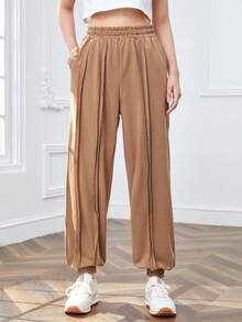 SHEINNeu Solid Slant Pocket Joggers - Camel - View 5