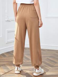 SHEINNeu Solid Slant Pocket Joggers - Camel - View 2