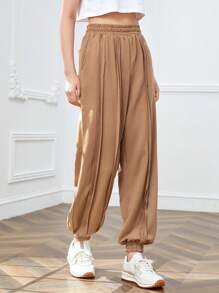 SHEINNeu Solid Slant Pocket Joggers - Camel - View 1