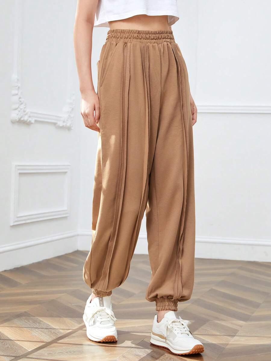 SHEINNeu Solid Slant Pocket Joggers - Camel - View 1