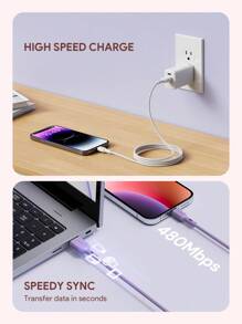 JMMO 1條尼龍編織 USB-A 轉 Lightning 傳輸線，相容於，480Mbps 數據傳輸，3.3FT/1M [MFi 認證] - 粉色 - 查看 3