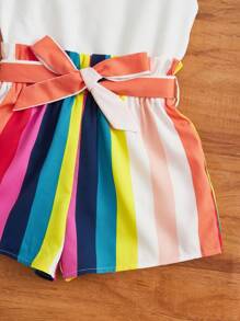 SHEIN Cô Gái Trẻ Khối sọc In Cắt vỏ sò Thắt lưng Cami Romper - Nhiều màu - Xem 5