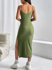 SHEIN EZwear 素色下擺開叉吊帶連衣裙