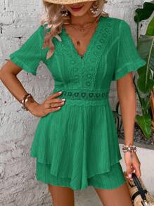 SHEIN VCAY Guipure Lace Insert Jumpsuit - Green - View 5