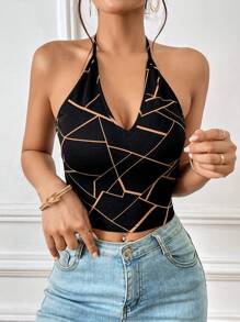 SHEIN Essnce Geo Print Backless Halter Top