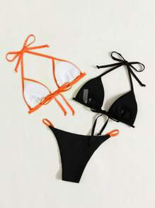 SHEIN Swim Summer Beach Two Tone Halter Triangle Bikini Set, Bathing Suit