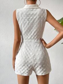 Chiquease Contrast Collar Button Detail Shirt Romper - Black and White - View 2