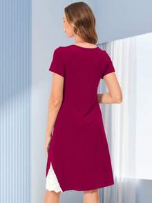 Maternity Contrast Lace Dress - Burgundy - View 2