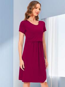 Maternity Contrast Lace Dress - Burgundy - View 4