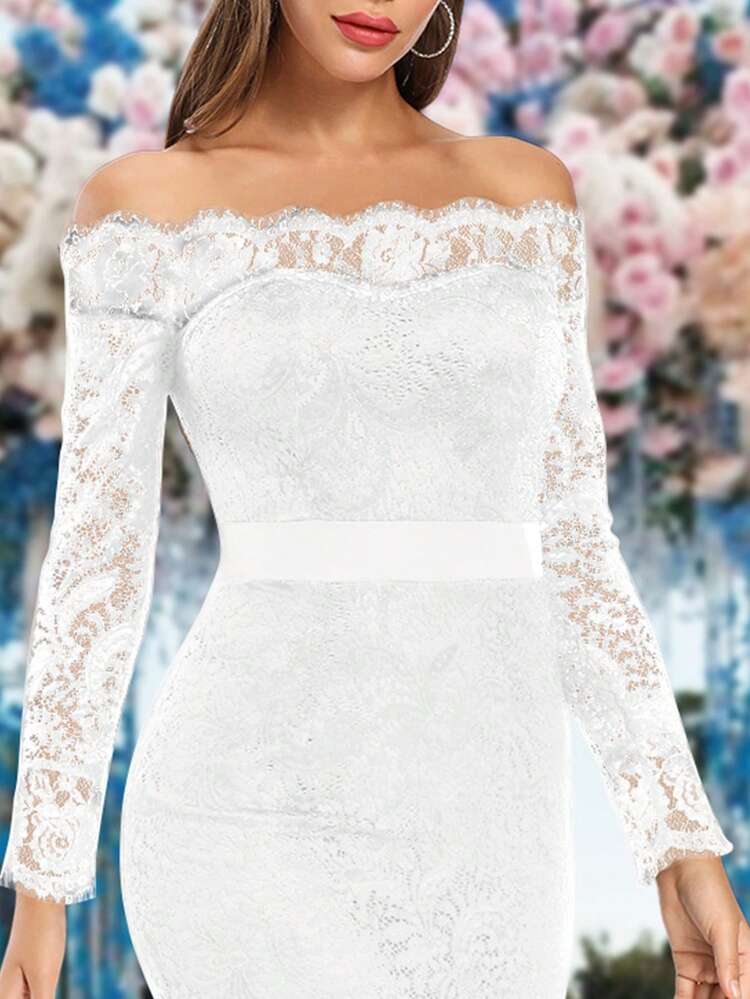 bridesmaid wedding dress Floral Lace White nude long sleeves dress Bridal shower – Frugal Mughal