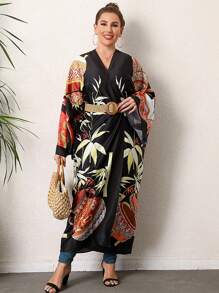 Astrid Plus Tropical Print Kimono - Multicolor - View 1