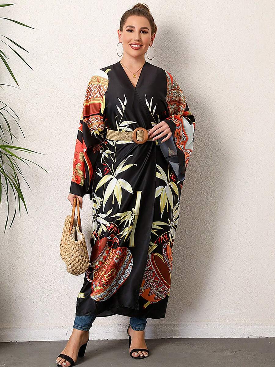 Astrid Plus Tropical Print Kimono - Multicolor - View 1