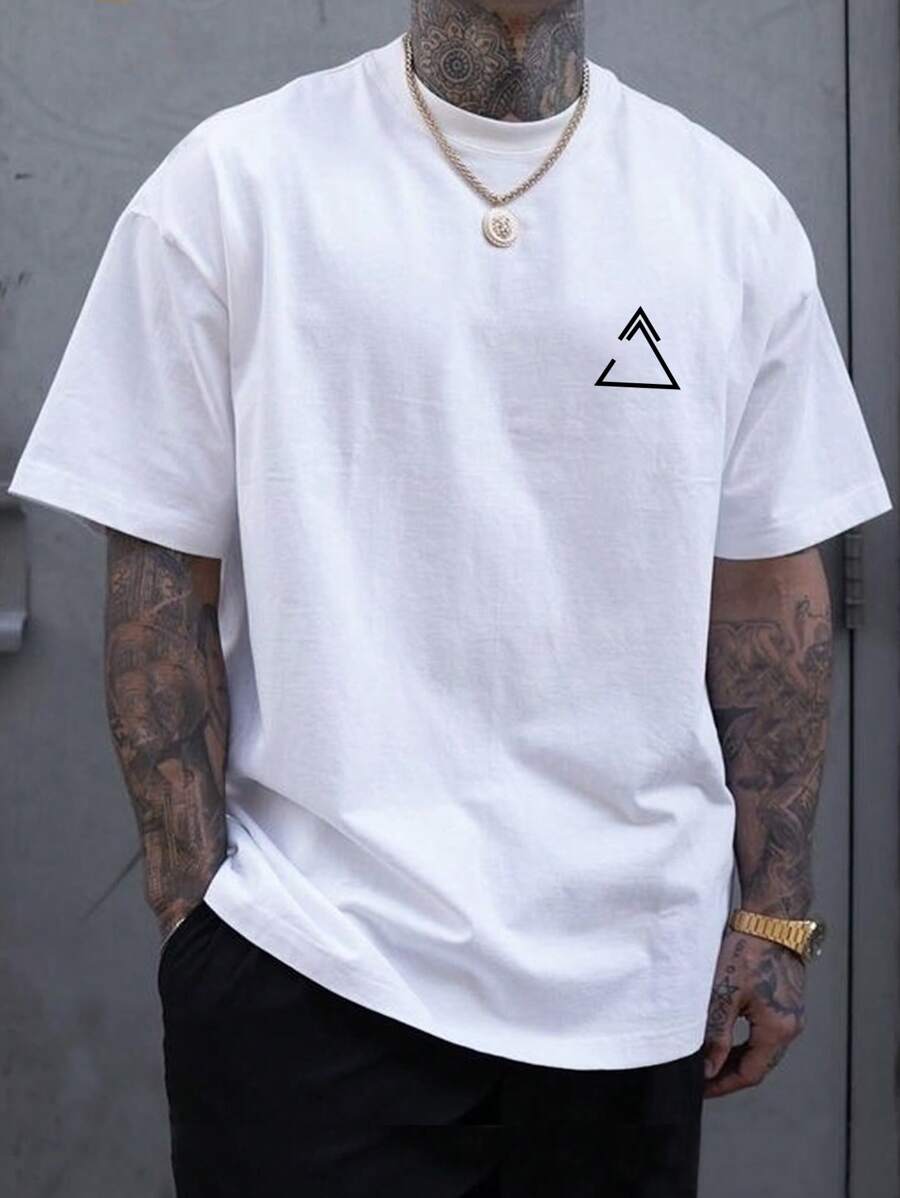 Manfinity Homme 男士幾何印花T恤 - 白色 - 查看 1