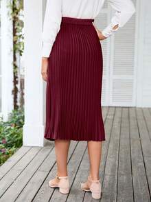 BTFBM Solid Pleated Skirt - Burgundy - View 2