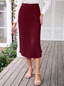 BTFBM Solid Pleated Skirt - Burgundy - View 3