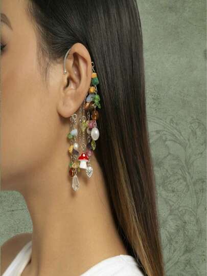 Fairycore 1pc Boho Zinc Alloy Mushroom Decor Ear Wrap For Women For Vacation