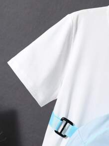 SHEIN Tween Boy 3pcs Solid Tee & Cartoon Graphic Shorts & Bag Set - Blue and White - View 5