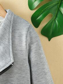 SHEIN 男小童大翻領拉鏈開襟夾克 - 灰色 - 查看 5