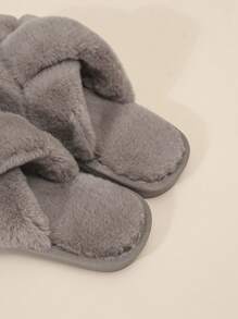 Criss Cross Fuzzy Bedroom Slippers - Khaki - View 6