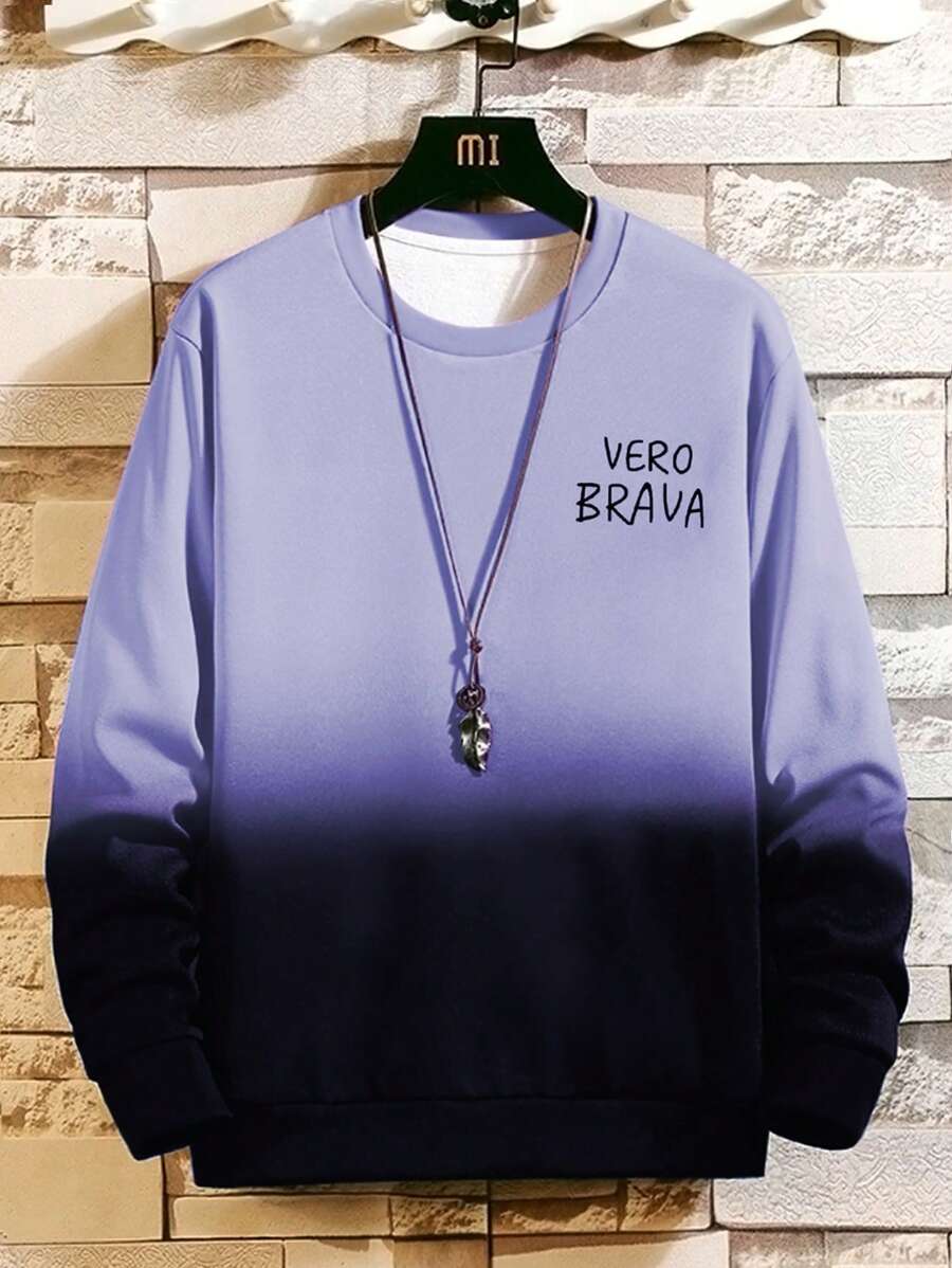 Manfinity Hypemode Men Letter & Ombre Print Sweatshirt - Purple - View 1