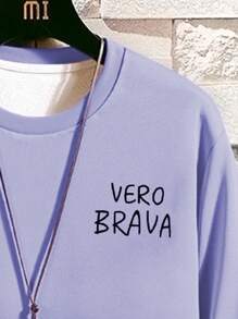 Manfinity Hypemode Men Letter & Ombre Print Sweatshirt - Purple - View 5