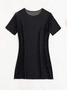 SHEIN Swim Solid Sheer Mesh Cover Up,Summer Beach - Black - View 5